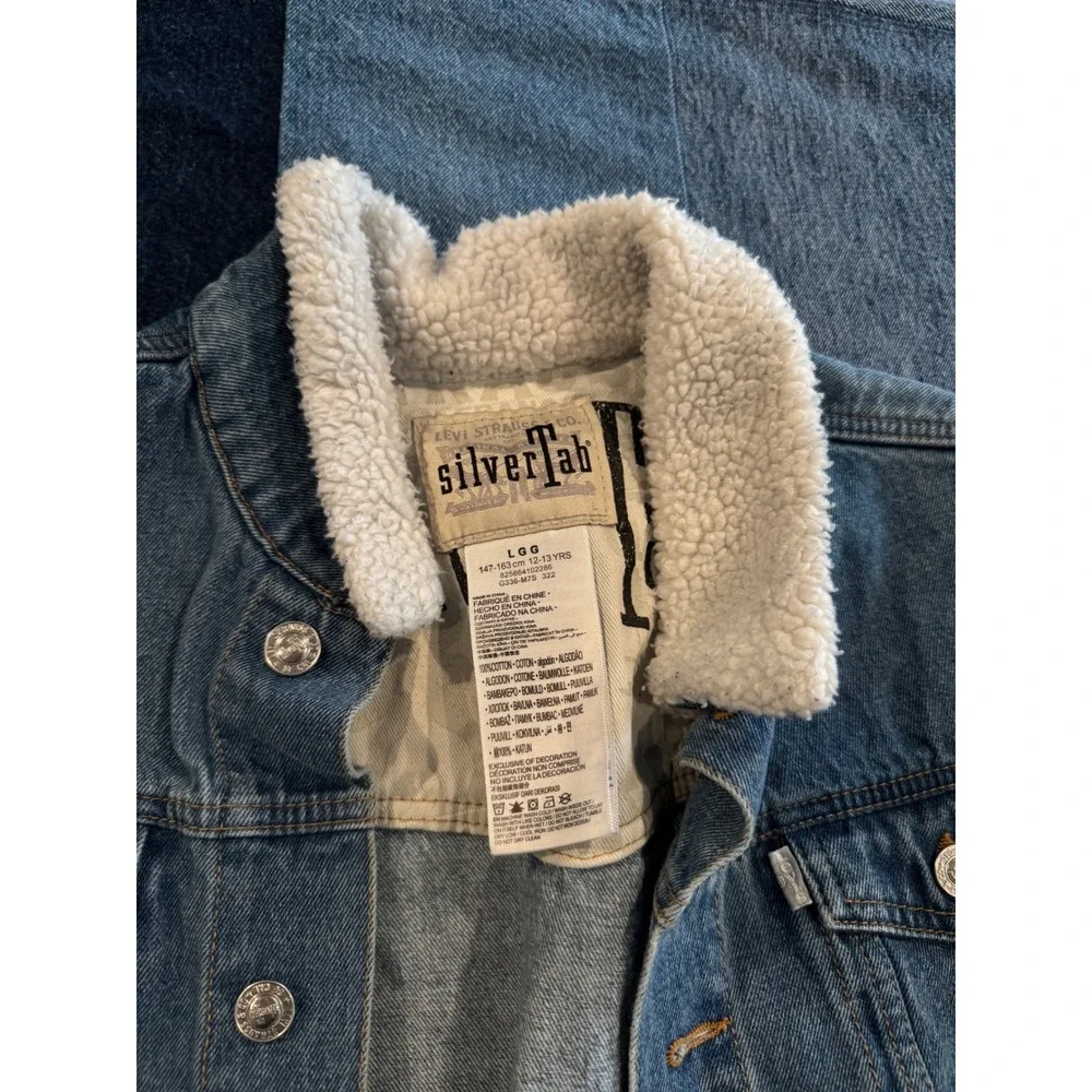Levis‎ SilverTab Denim Trucker Jacket Sherpa Collar Blue Jean Medium Wash LG G